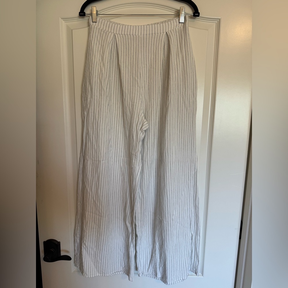 Sienna Sky White and Black Striped Linen Blend Wide Leg Pants Sz L